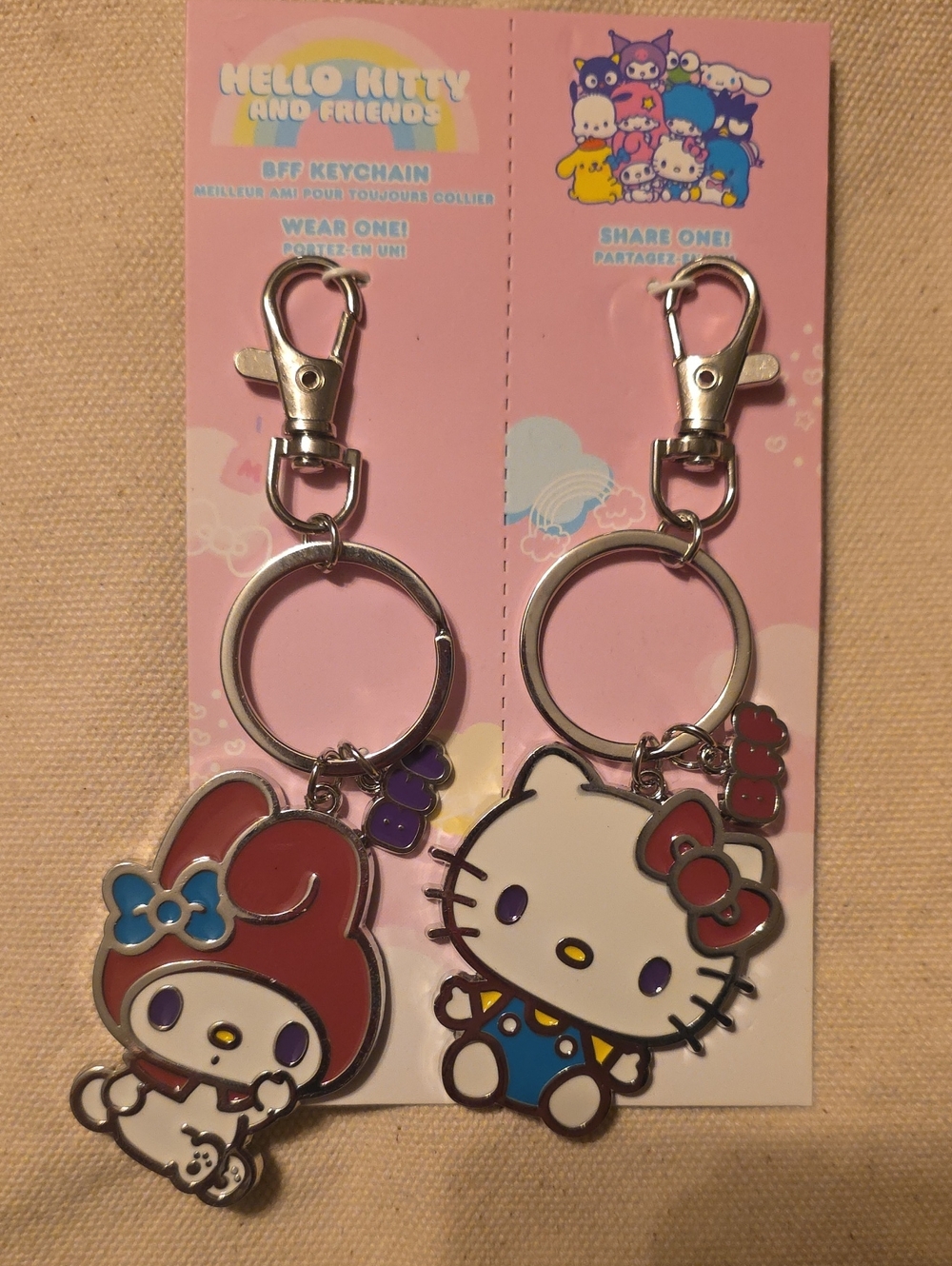 Sanrio Hello Kitty & My Melody Enamel Keychain Set - White, Red, Blue, Purple